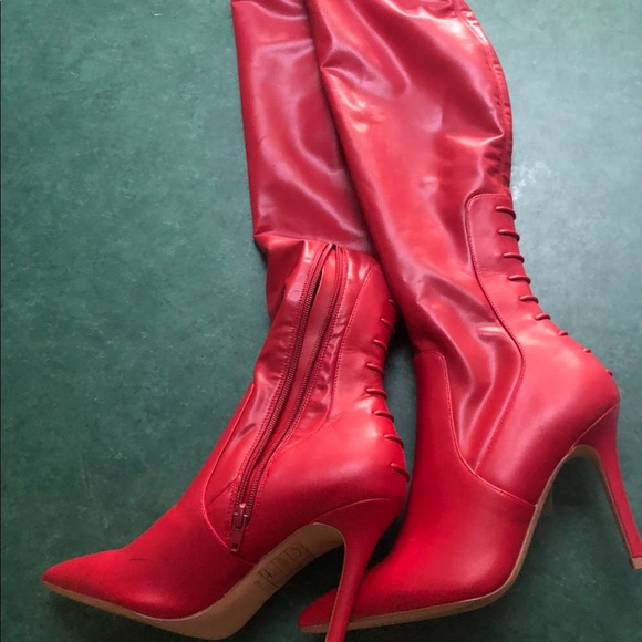 aldo red thigh high boots